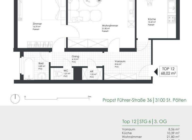 Wohnung zur Miete 323 € 2 Zimmer 68 m² 2. Geschoss Propst Führer-Straße 36 St. Pölten 3100