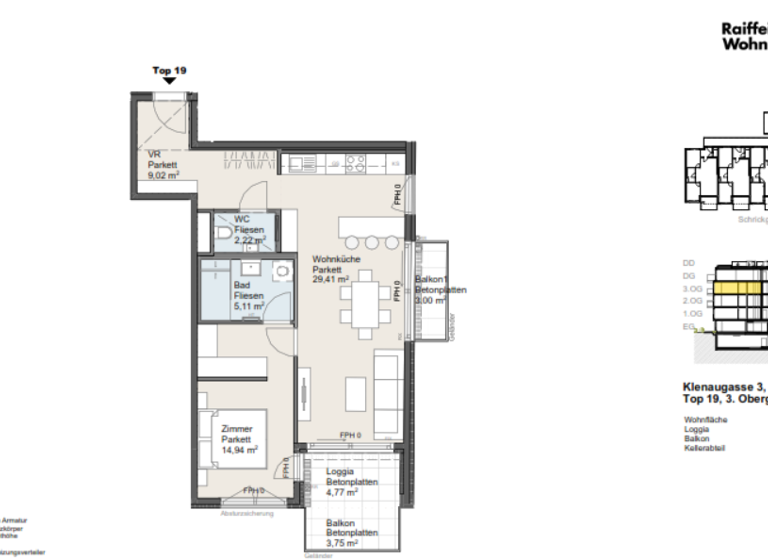 Wohnung zum Kauf provisionsfrei 444.500 € 2 Zimmer 60,7 m² 3. Geschoss Wien 1220