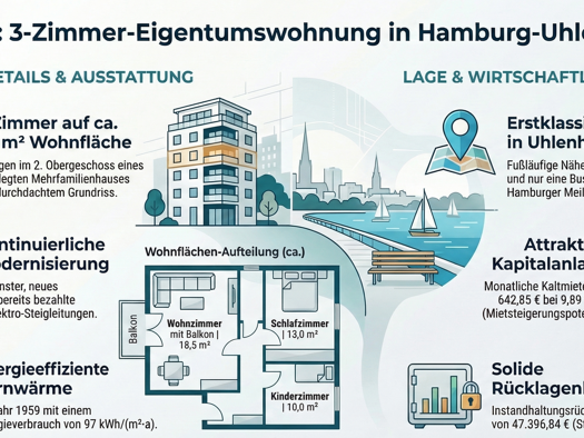Wohnung zum Kauf 430.000 € 3 Zimmer 65 m² 2. Geschoss Uhlenhorst Hamburg 22085