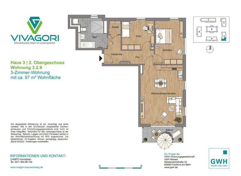 Wohnung zur Miete 1.286 € 3 Zimmer 96,9 m² 2. Geschoss frei ab 01.05.2026 Vincent-van-Gogh-Ring 69 Rautheim Braunschweig 38126