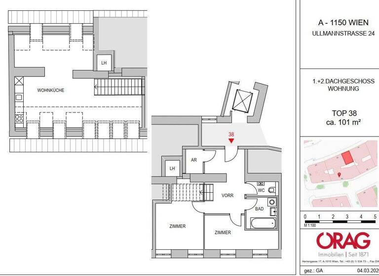 Wohnung zur Miete 1.820 € 3 Zimmer 101 m² 1. Geschoss Wien 1150