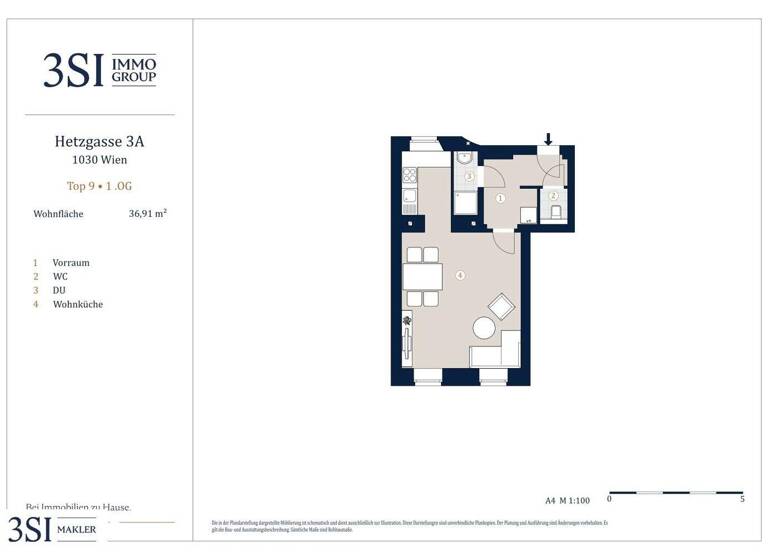 Wohnung zum Kauf 250.000 € 1 Zimmer 36,9 m² 1. Geschoss Hetzgasse 3A Wien 1030