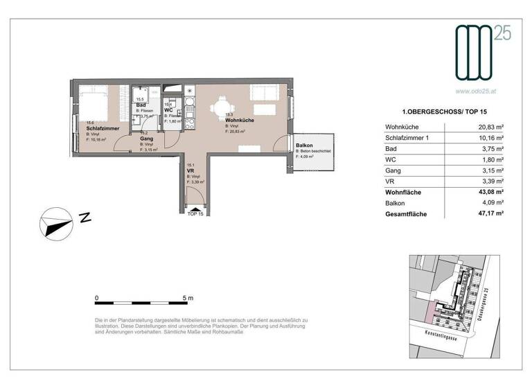 Wohnung zur Miete - Erstbezug 782 € 2 Zimmer 43,1 m² 1. Geschoss frei ab 01.07.2026 Odoakergasse 25 Wien 1160