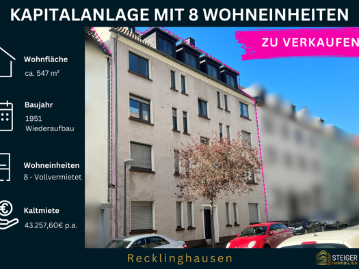 Mehrfamilienhaus zum Kauf 649.000 € 18 Zimmer 546,4 m² 365 m² Grundstück Stadtmitte Recklinghausen 45657