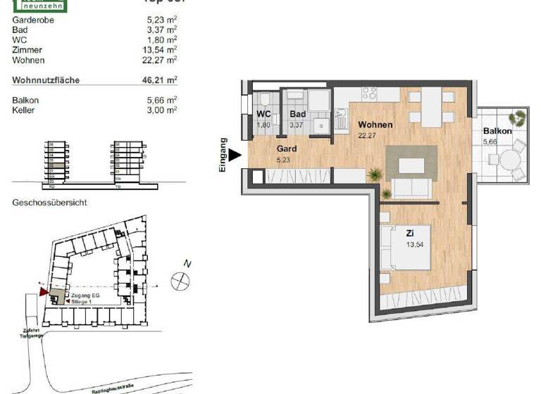 Wohnung zur Miete 554 € 2 Zimmer 46,2 m² 2. Geschoss frei ab 01.03.2026 Reininghausstraße 10 Eggenberg Graz 8020