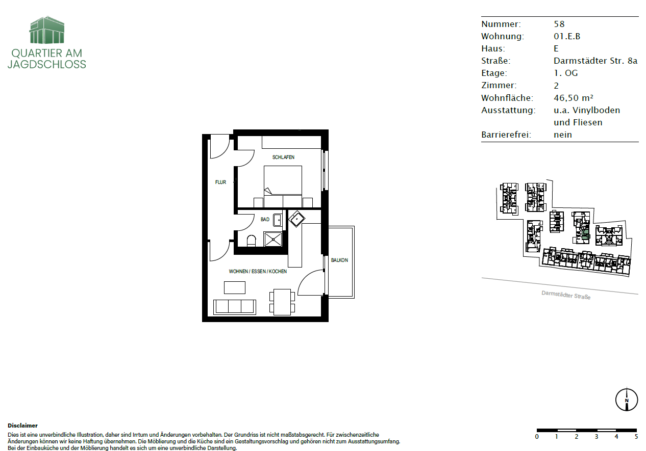 Wohnung zur Miete 695 € 2 Zimmer 46,5 m²<br/>Wohnfläche 1.<br/>Geschoss Darmstädter Straße 8a Bickenbach 64404