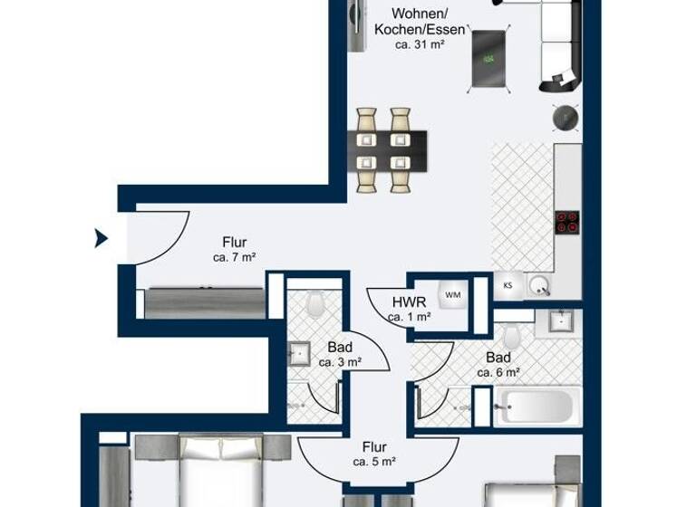 Wohnung zur Miete 2.126 € 3 Zimmer 89 m²<br/>Wohnfläche Königsberger Straße 25H Lichterfelde Berlin 12203