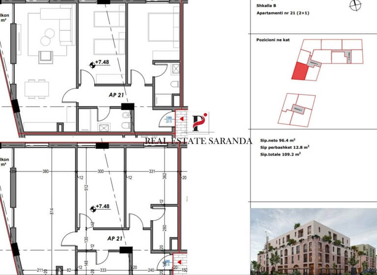 Wohnung zum Kauf 163.800 € 2 Zimmer 109,2 m² 1. Geschoss Saranda 9701