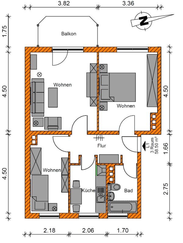 Wohnung zur Miete 410 € 3 Zimmer 58,5 m²<br/>Wohnfläche 4.<br/>Geschoss Telemannstraße 5 Nordpark Magdeburg 39106