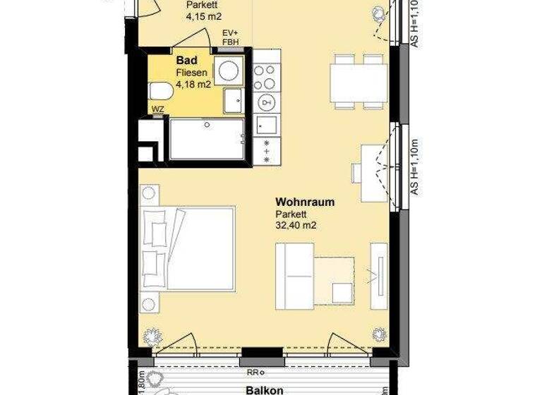 Studio zur Miete 798 € 1 Zimmer 41,1 m² Wien 1020