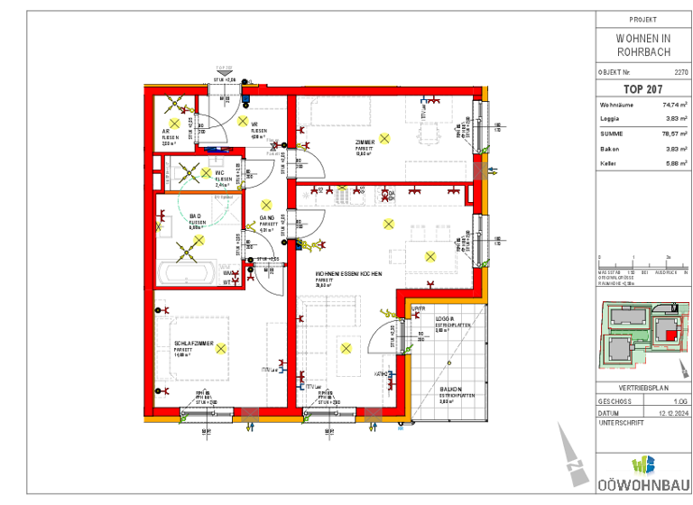 Wohnung zur Miete - Erstbezug 747 € 3 Zimmer 74,7 m² 1. Geschoss Fadingerstraße Rohrbach-Berg 4150