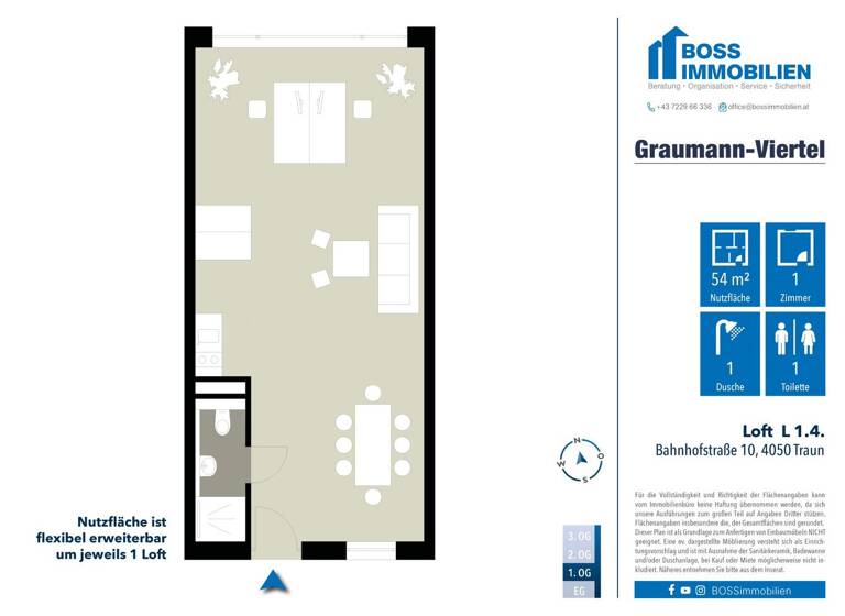 Büro zur Miete - Erstbezug 595 € 1 Zimmer 54,1 m² Bürofläche Bahnhofstraße 10 Traun 4050