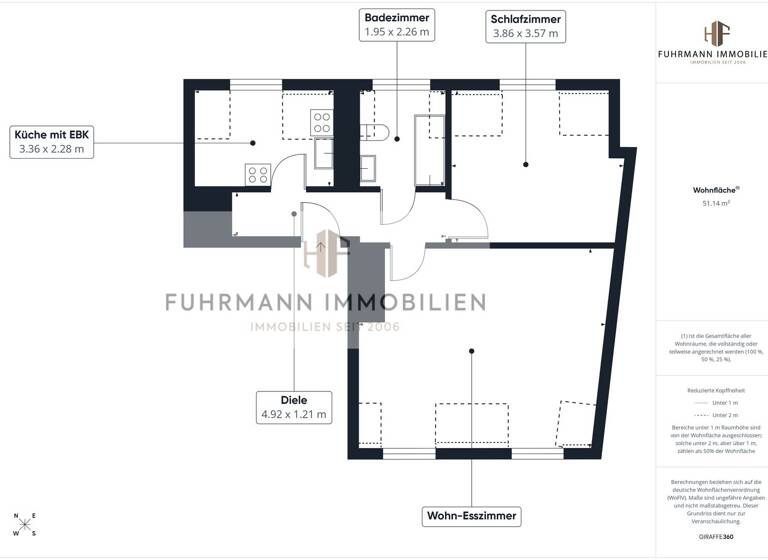 Wohnung zur Miete 485 € 2 Zimmer 51,4 m² 4. Geschoss Alt-Saarbrücken Saarbrücken 66117