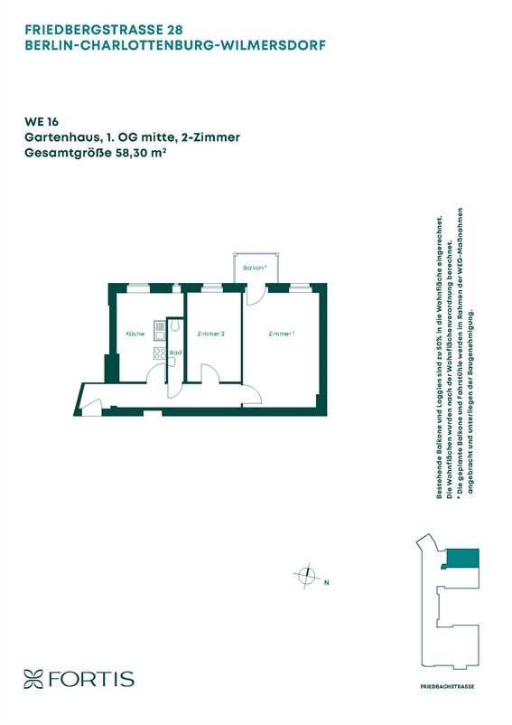 Wohnung zum Kauf 398.500 € 2 Zimmer 58,3 m²<br/>Wohnfläche 1.<br/>Geschoss ab sofort<br/>Verfügbarkeit Friedbergstr. 28 Charlottenburg Berlin 14057