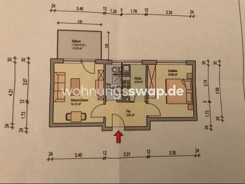 Studio zur Miete 553 € 2 Zimmer 45 m²<br/>Wohnfläche 3.<br/>Geschoss Barmbek - Nord 22305