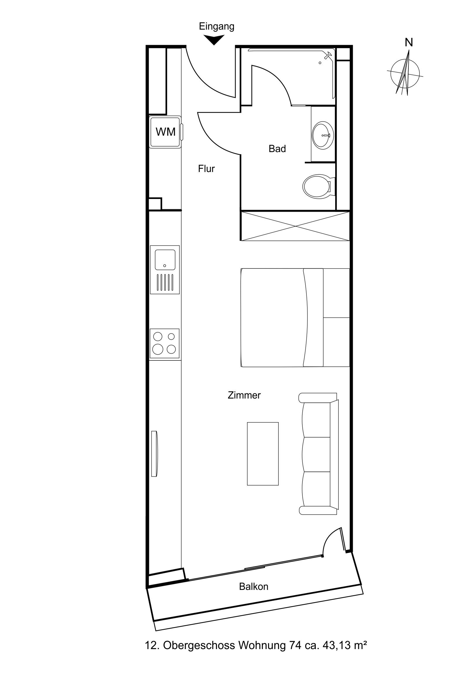 Wohnung zur Miete 1.616 € 1 Zimmer 43 m²<br/>Wohnfläche 12.<br/>Geschoss HafenCity Hamburg 20457