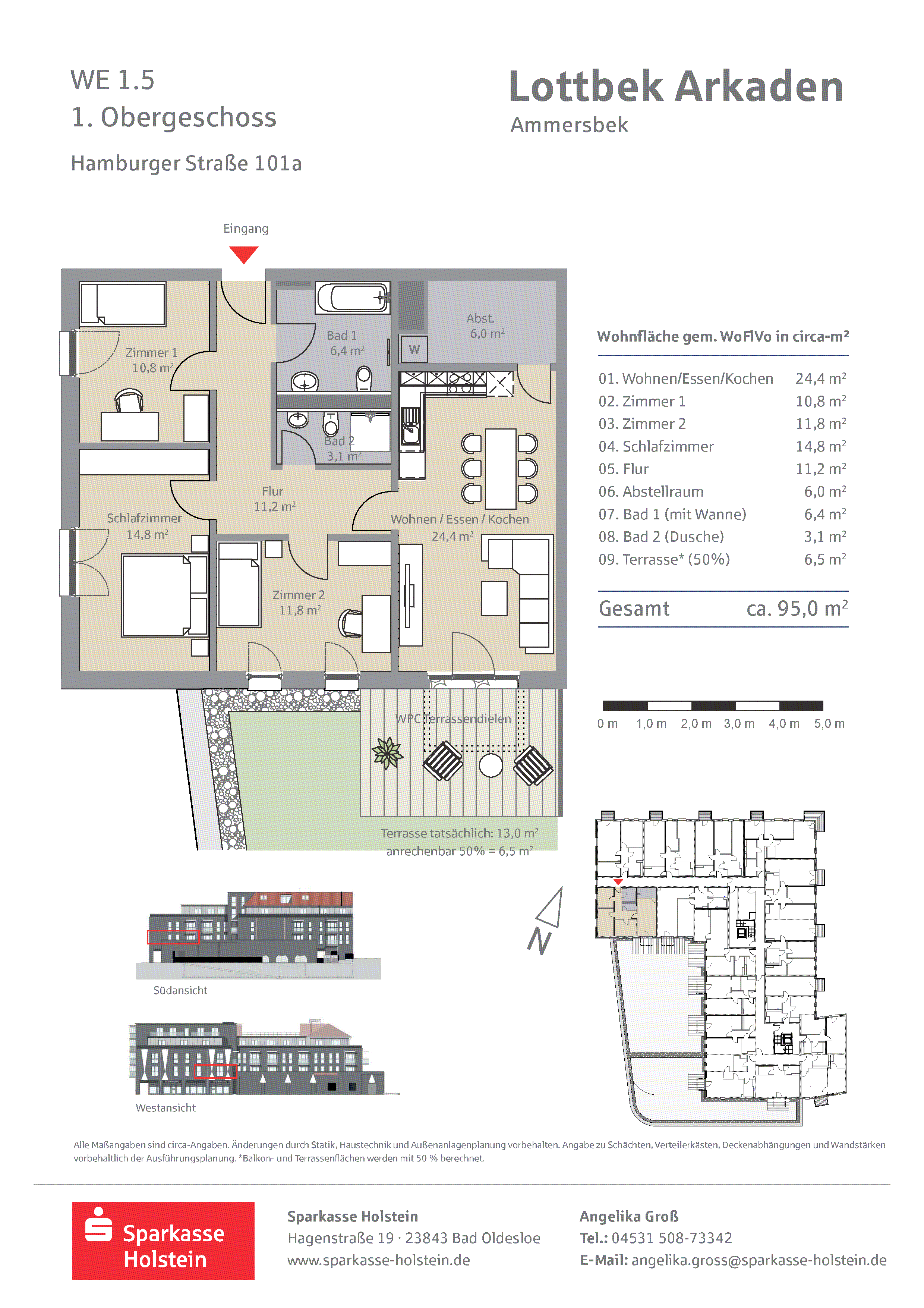 Wohnung zur Miete 1.615 € 4 Zimmer 95 m²<br/>Wohnfläche Hamburger Straße 101 Lottbek Ammersbek 22949