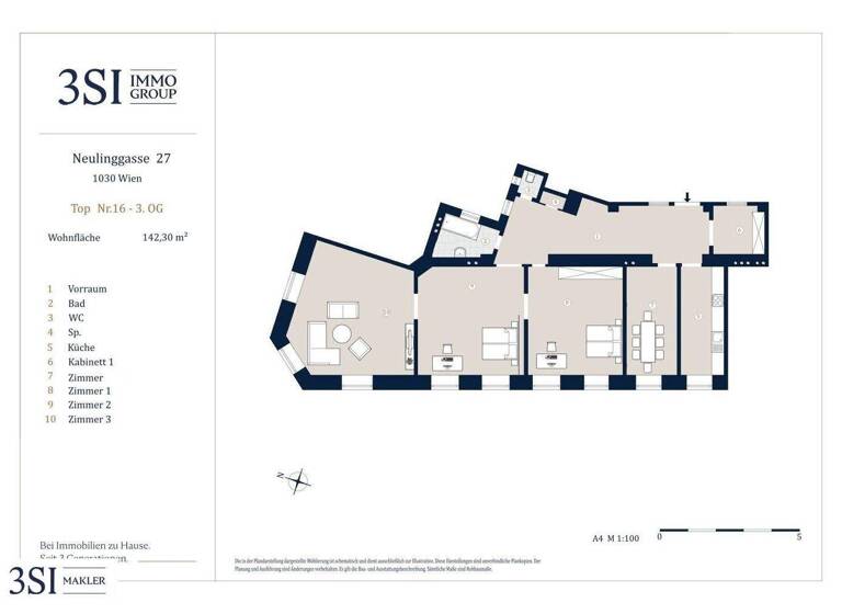 Wohnung zum Kauf 1.099.000 € 4,5 Zimmer 142,3 m² 3. Geschoss Neulinggasse 27 Wien 1030