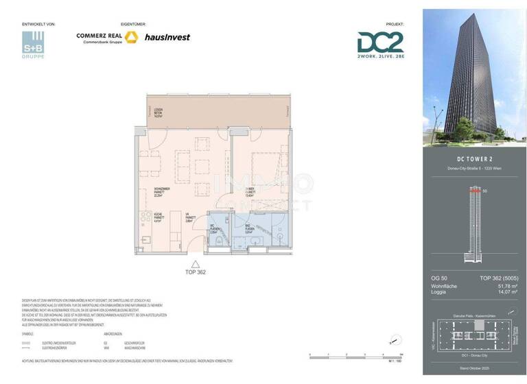 Wohnung zur Miete - Erstbezug 1.549 € 2 Zimmer 51,8 m² frei ab 01.11.2026 Wien 1220