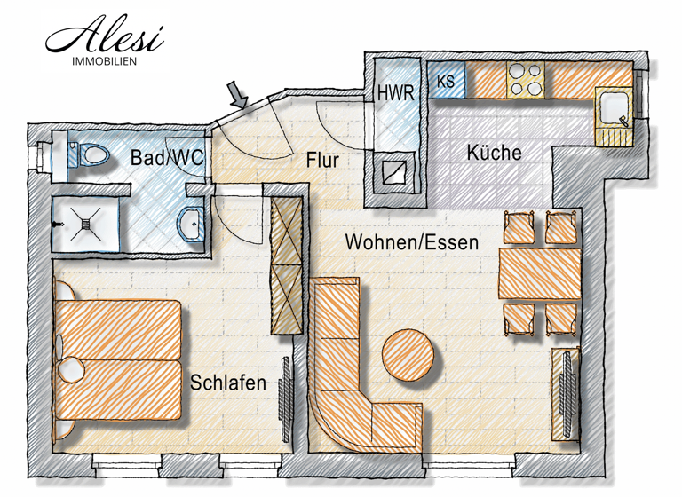 Wohnung zum Kauf provisionsfrei 265.000 € 2 Zimmer 50 m² 1. Geschoss Ost Stuttgart 70186