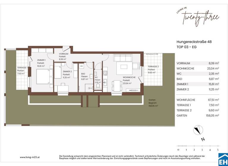 Wohnung zum Kauf - Erstbezug 428.141 € 3 Zimmer 67,5 m² EG Hungereckstraße Wien 1230