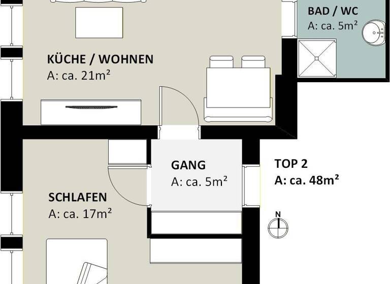 Wohnung zur Miete 1.045 € 2 Zimmer 48 m² 1. Geschoss frei ab 01.06.2026 Drevesstraße 8 Feldkirch 6800