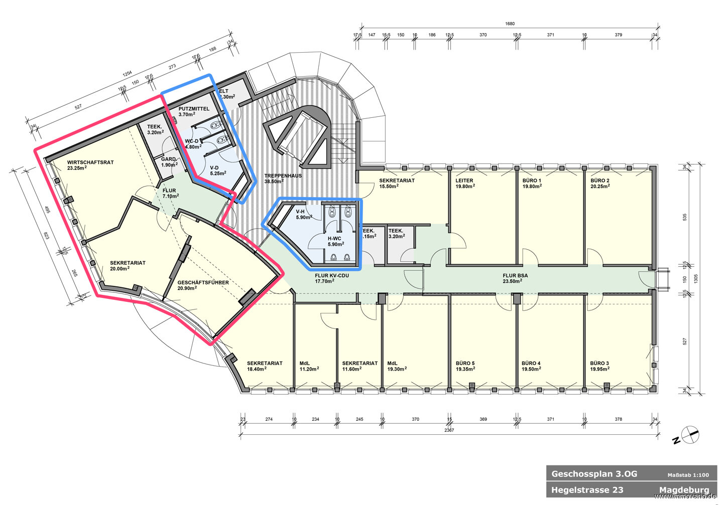 Bürofläche zur Miete 852 € 76,4 m²<br/>Bürofläche Hegelstraße 23 Sternviertel Magdeburg / Altstadt 39104