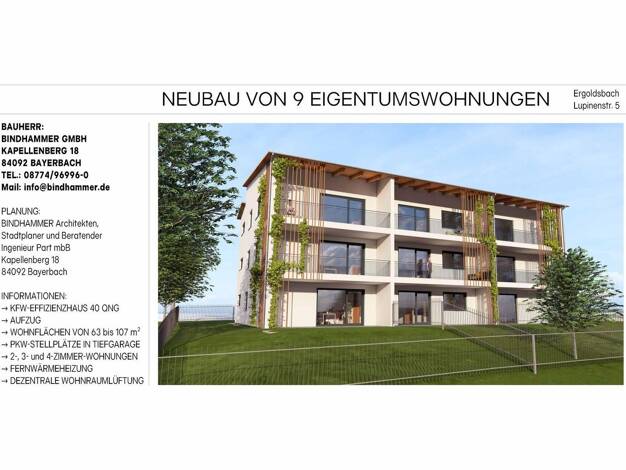 Wohnung zum Kauf - Neubau provisionsfrei 293.500 € 2 Zimmer 63,1 m² 1. Geschoss frei ab 01.11.2026 Lupinenstraße 5 Unterdörnbach Ergoldsbach 84061