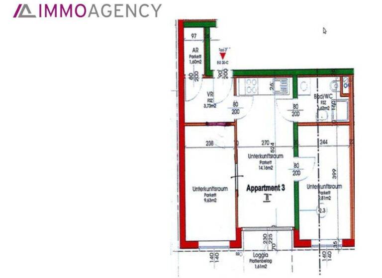 Wohnung zur Miete 638 € 3 Zimmer 41,9 m² 1. Geschoss Wien 1220