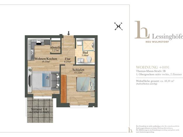 Wohnung zur Miete 695 € 2 Zimmer 48,1 m² 1. Geschoss frei ab 01.12.2026 Thomas-Mann-Straße 3 B Neu Wulmstorf Neu Wulmstorf 21629