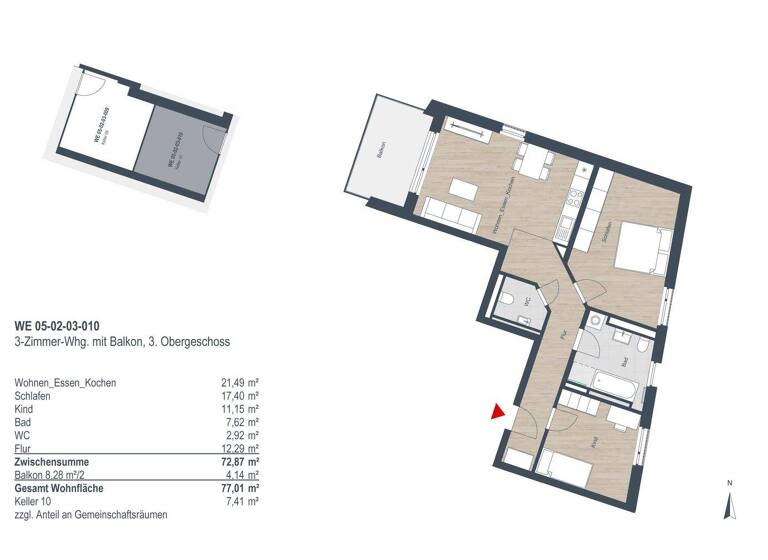 Wohnung zur Miete - Erstbezug 1.147 € 3 Zimmer 77,2 m² 3. Geschoss Deutenbacherstraße 26 Stein 90547