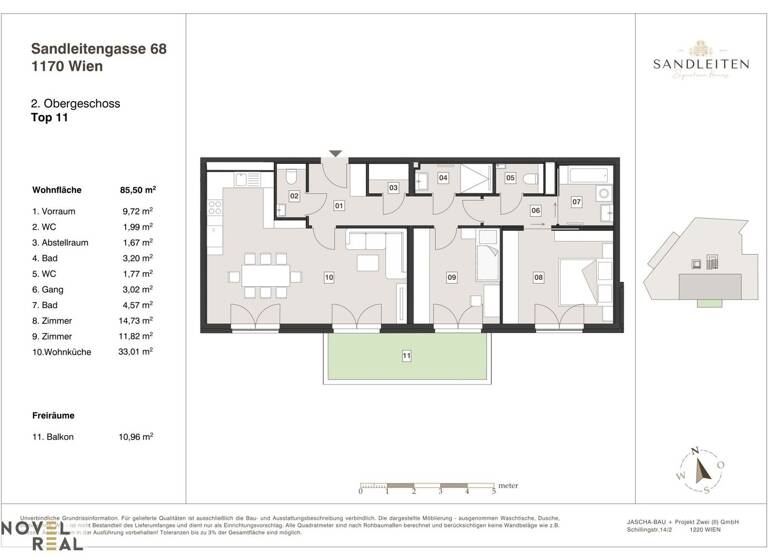 Terrassenwohnung zum Kauf - Erstbezug 749.000 € 3 Zimmer 85,5 m² 2. Geschoss Wien 1170