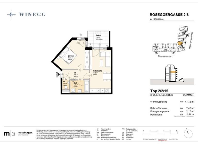 Wohnung zum Kauf - Erstbezug 307.000 € 2 Zimmer 47,7 m² 3. Geschoss Roseggergasse 2-8 Wien 1160