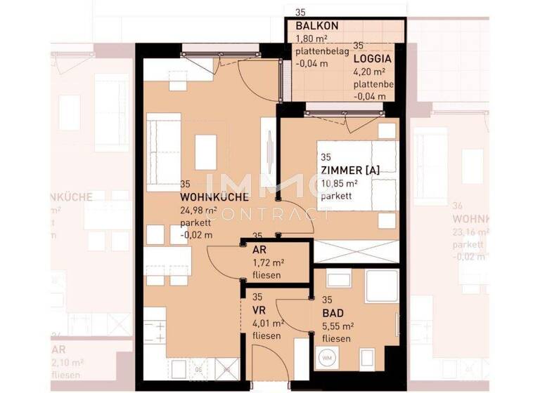 Wohnung zum Kauf - Erstbezug provisionsfrei 299.500 € 2 Zimmer 47,1 m² 1. Geschoss frei ab 30.03.2026 Wien 1220