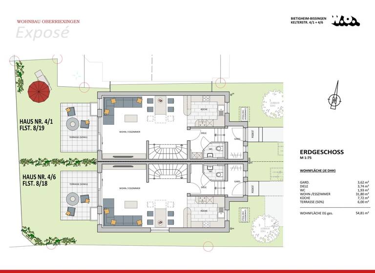 Doppelhaushälfte zum Kauf provisionsfrei 799.300 € 6 Zimmer 133 m² 173 m² Grundstück Kelterstraße 4/6 Bissingen Bietigheim-Bissingen 74321