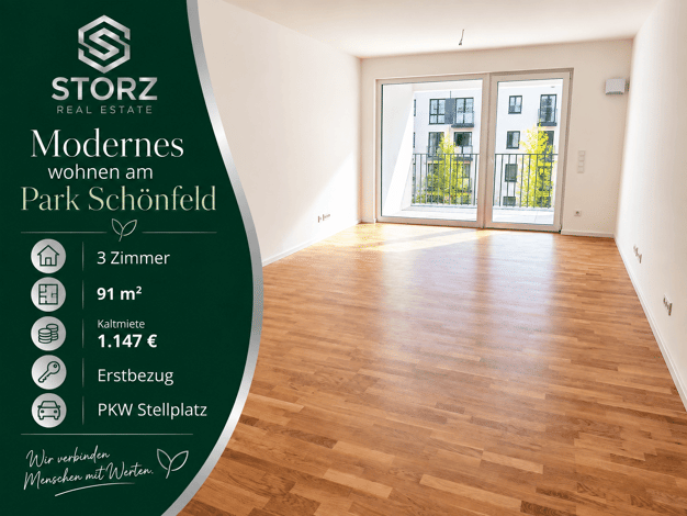 Wohnung zur Miete - Erstbezug 1.147 € 3 Zimmer 91 m² 1. Geschoss Wehlheiden Kassel 34121