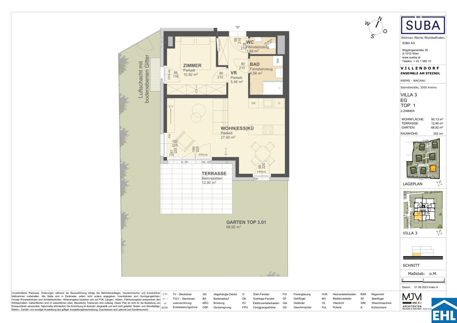 Wohnung zum Kauf 301.000 € 2 Zimmer 50,1 m²<br/>Wohnfläche EG<br/>Geschoss Steindlstraße Krems an der Donau Krems an der Donau 3500