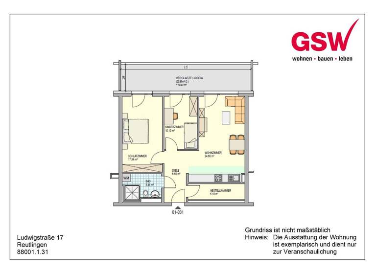 Wohnung zur Miete - Erstbezug 1.152 € 3 Zimmer 80 m² 4. Geschoss frei ab 01.05.2026 Ludwigstraße 17 Oststadt Reutlingen 72766