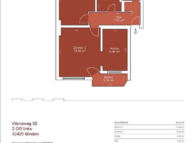 Wohnung zur Miete 1.075 € 3 Zimmer 66,2 m² frei ab sofort Werraweg 32 Innenstadt Minden 32425