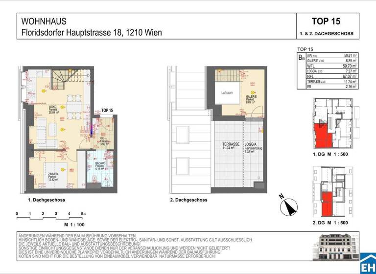 Wohnung zur Miete - Erstbezug 910 € 2 Zimmer 59,7 m² 5. Geschoss frei ab 01.05.2026 Wien 1210