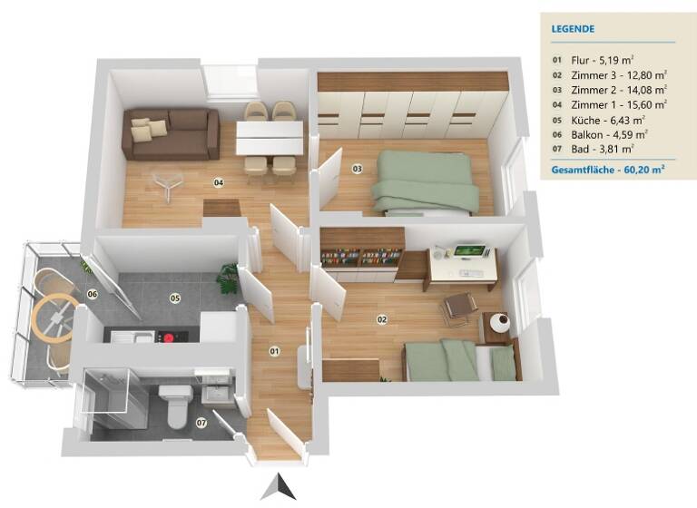 Wohnung zur Miete 849 € 3 Zimmer 62 m² frei ab sofort Melittastr. 18 Innenstadt Minden 32427