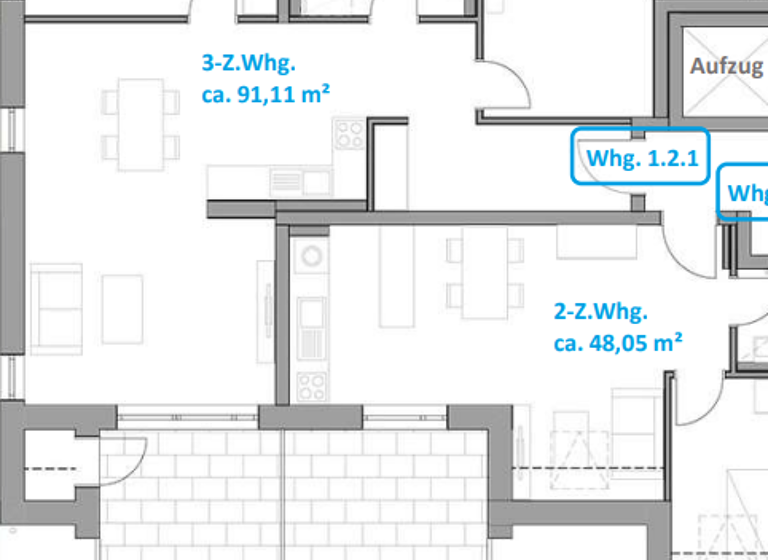 Wohnung zur Miete - Neubau 1.330 € 3 Zimmer 91,1 m²<br/>Wohnfläche Dachgeschoss<br/>Geschoss ab sofort<br/>Verfügbarkeit Alt-Wiblingen Ulm 89079