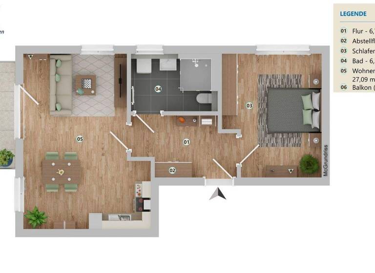 Wohnung zur Miete - Erstbezug nur mit Wohnberechtigungsschein 398 € 2 Zimmer 58,5 m² 2. Geschoss frei ab sofort Zur Steilküste 6 Andershof Stralsund 18439