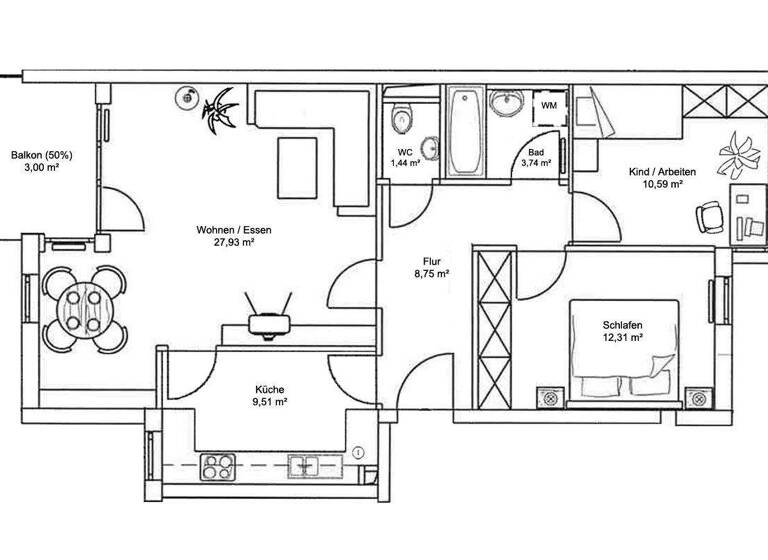 Wohnung zur Miete 750 € 3 Zimmer 77,3 m² 3. Geschoss frei ab 01.06.2026 Am Markt 15 Kesselsdorf 01723