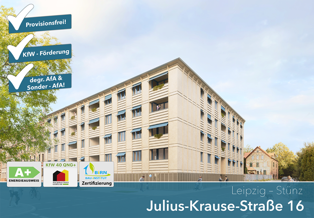 Wohnung zum Kauf - Neubau provisionsfrei als Kapitalanlage geeignet 362.082 € 3 Zimmer 77,7 m² Julius-Krause-Straße 16 Sellerhausen-Stünz Leipzig 04318