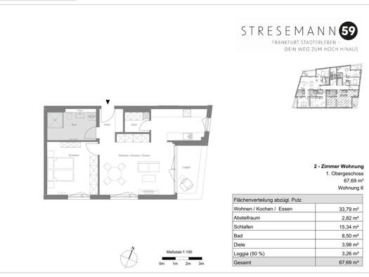 Wohnung zum Kauf - Neubau 652.000 € 2 Zimmer 67,7 m² Stresemannallee 59 Sachsenhausen Süd 60599
