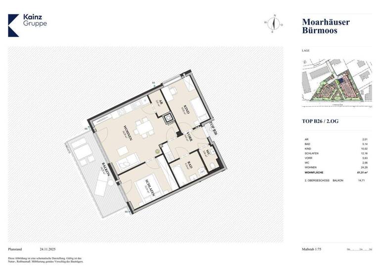 Wohnung zum Kauf - Erstbezug 283.000 € 3 Zimmer 61,3 m² 2. Geschoss Bürmoos 5111