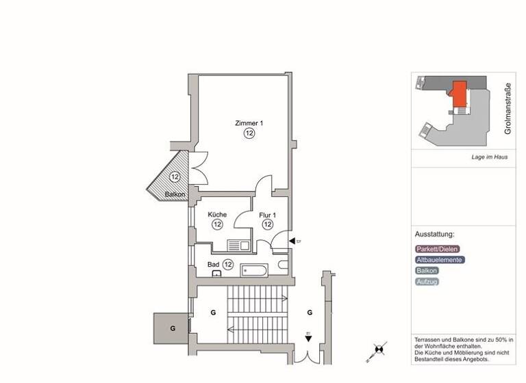 Wohnung zum Kauf als Kapitalanlage geeignet 425.000 € 1 Zimmer 48,5 m²<br/>Wohnfläche Grolmanstr. 52 Charlottenburg Berlin 10623