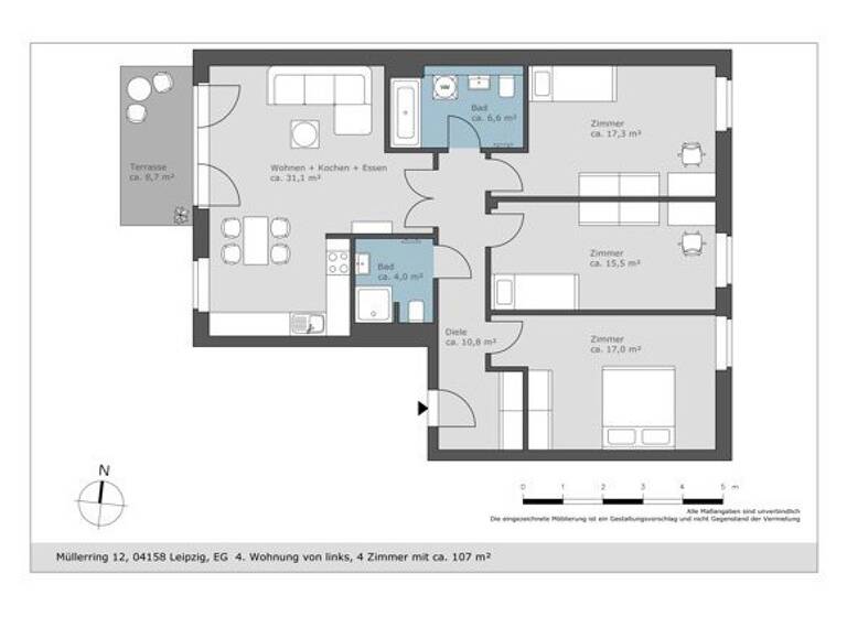 Wohnung zur Miete 1.386 € 4 Zimmer 106,7 m²<br/>Wohnfläche Müllerring 12 Lindenthal Leipzig 04158