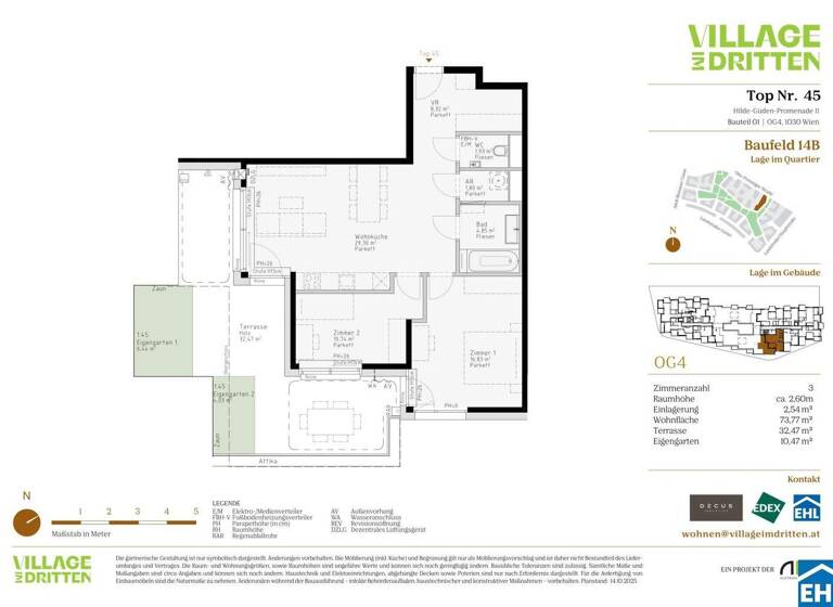 Wohnung zum Kauf - Erstbezug 662.000 € 3 Zimmer 73,8 m² 4. Geschoss Hilde-Güden-Promenade 11 Wien 1030